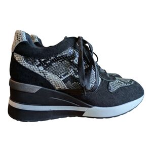 GC Shoes Black Faux Suede & Snakeskin Wedge Lace Up Shoes Women's Size 8.5 NWT